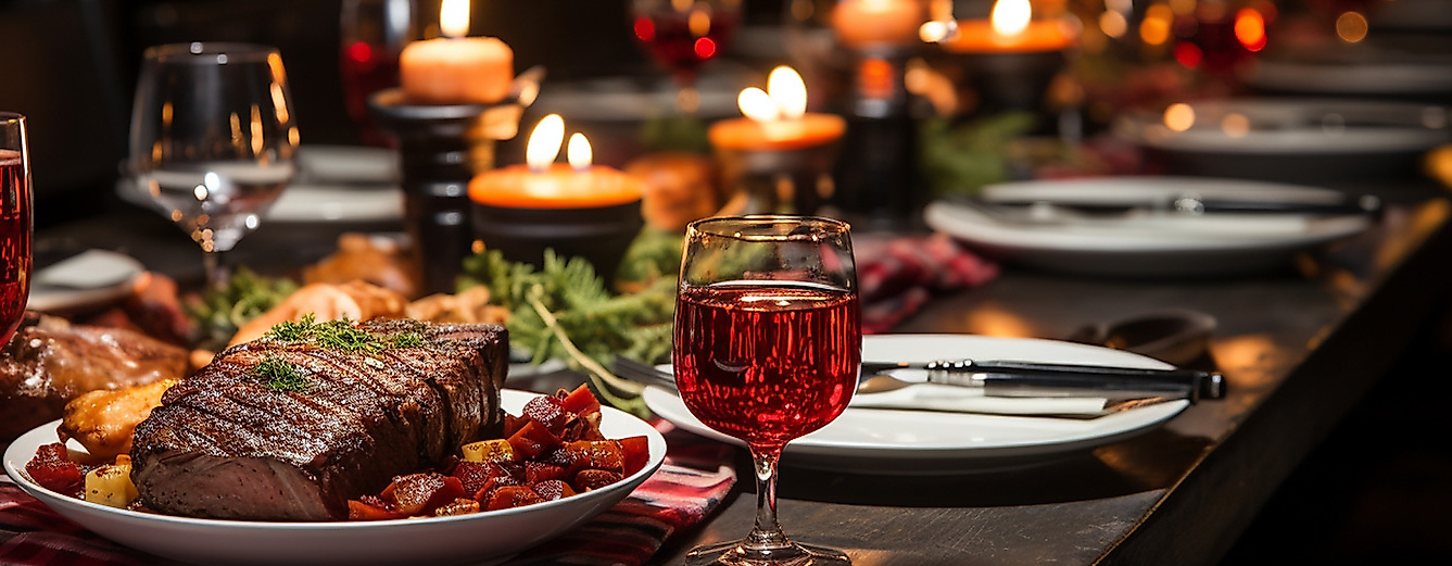 weihnachtlich gedeckte Tafel mit Kerzen
