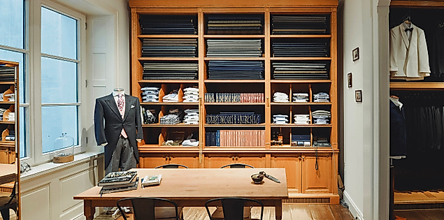 Hochwertige Herrenmode und Stoffballen im traditionsreichen Herrenausstatter Ladage & Oelke in Hamburg