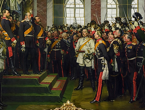 Die Proklamierung des deutschen Kaiserreiches (18. Januar 1871), Anton von Werner, Öl auf Leinwand, 1885 (Bismarck-Museum Friedrichsruh)