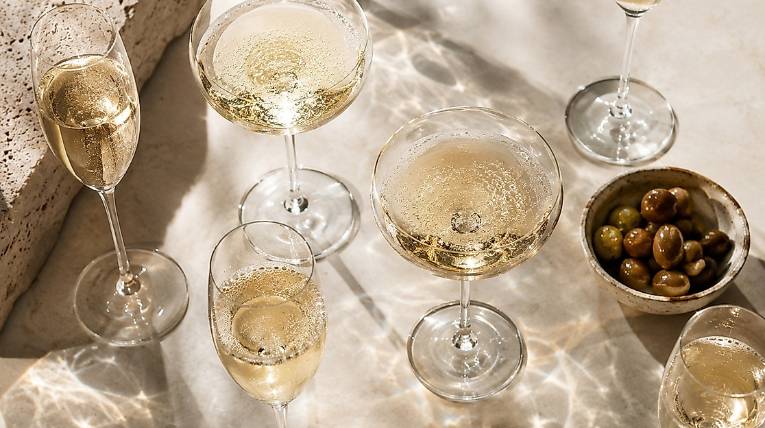 Schaumwein und Oliven bei Maison16