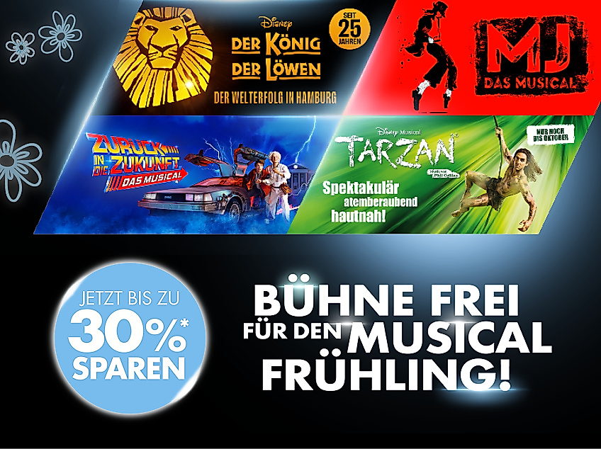 Frühling Ticketaktion mit bis zu 30 % Rabatt auf ausgewählte Musicals