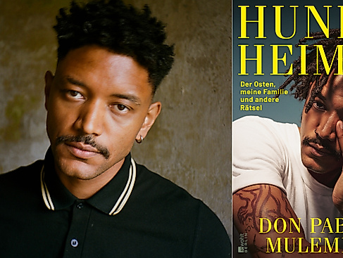 Ein Portrait von Don Pablo Mulemba sowie das Cover des Buches »Hundeheimat«.