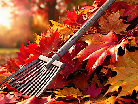 Herbstlaub mit Harke